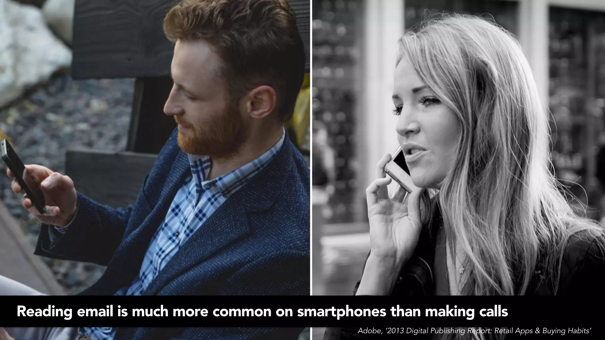 Reading email is much more common on smartphones than making calls
Adobe, ‘2013 Digital Publishing Report: Retail Apps & Buying Habits’
 