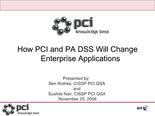 Page  How PCI and PA DSS Will Change Enterprise Applications Presented by:  Ben Rothke, CISSP PCI QSA  and  Sushila Nair, CISSP PCI QSA  November 25, 2008 