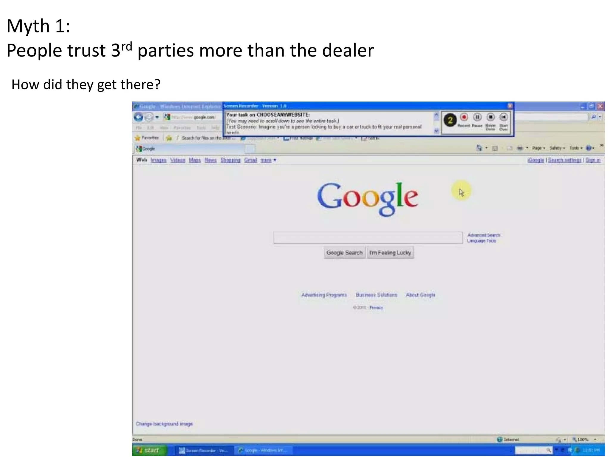 Myth 1: 
People trust 3rd parties more than the dealer
How did they get there?
 