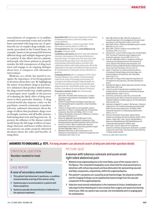 ANALYSIS




e
­ xacerbations of symptoms or to palliate           Joanna Moncrieff senior lecturer, Department of Psychiatry         8	    Abse DW, Dahlstrom WG, Tolley AG. Evaluation of
                                                    and Behavioural Sciences, University College London,                     tranquilizing drugs in the management of acute mental
stressful environmental events and avoid the        London W1N 8AA                                                           disturbance. Am J Psychiatry 1960;116:973-80.
harm associated with long term use. It ques­        David Cohen professor , School of Social Work, Florida             9	    Moncrieff J, Kirsch I. Efficacy of antidepressants in adults.
tions the use of complex drug cocktails, com­       International University, Miami FL 33199, USA                            BMJ 2005 16;331:155-7.
monly prescribed in the United States, for          Correspondence to: J Moncrieff j.moncrieff@ucl.ac.uk               10	   Moncrieff J. Lithium: evidence reconsidered. Br J
                                                    Accepted: 3 February 2009                                                Psychiatry 1997;171:113-9.
example, based on the presumed fit between                                                                             11	   Johnstone EC, Crow TJ, Frith CD, Owens DG. The Northwick
                                                    Contributors and sources: JM and DC have both published
different drugs and multiple diagnoses given        extensive critical analyses of the research literature on
                                                                                                                             Park “functional” psychosis study: diagnosis and
                                                                                                                             treatment response. Lancet 1988 16;ii:119-25.
to a patient. It also allows doctors, patients,     psychiatric drugs. This paper arises from discussions with         12	   Prien RF, Caffey EM Jr, Klett CJ. Comparison of lithium
and people who know patients to properly            several patient groups about how a new drug centred                      carbonate and chlorpromazine in the treatment of
                                                    understanding could benefit patients and foster more                     mania. Report of the Veterans Administration and
monitor the full consequences of drug treat­        collaborative relations with health professionals. JM had the            National Institute of Mental Health Collaborative Study
ment and engage in an ongoing dialogue              original idea for the paper and drafted the initial manuscript.          Group. Arch Gen Psychiatry 1972;26:146-53.
about how it compares with alternative              DC and JM worked on subsequent revisions. JM will act as           13	   Kapur S. Psychosis as a state of aberrant salience:
i
­nterventions.                                      guarantor.                                                               a framework linking biology, phenomenology, and
                                                    Competing interests: JM is co-chairperson of the Critical                pharmacology in schizophrenia. Am J Psychiatry
   Medicine, as a whole, has started to rec­        Psychiatry Network and a member of the International                     2003;160:13-23.
ognise the importance of involving patients         Centre for the Study of Psychology and Psychiatry. DC              14	   Moncrieff J. A critique of the dopamine hypothesis of
                                                                                                                             schizophrenia and psychosis. Harv Rev Psychiatry (in
in decisions about their care. By highlighting      is funded by the National Institute of Mental Health, the
                                                                                                                             press).
the nature of psychiatric drugs as psychoac­        State Attorney’s general consumer and prescriber grant
                                                                                                                       15	   Belmaker RH, Agam G. Major depressive disorder. N Engl
                                                    programme for the CriticalThinkRx project and is a board                 J Med 2008;358:55-68.
tive substances that produce altered states,        member of the Alliance for Human Research Protection.              16	   Cohen D, Jacobs D. Randomized controlled trials of
the drug centred model may enable patients          Provenance and peer review: Not commissioned;                            antidepressants: clinically and scientifically irrelevant.
to participate more equally in the process          externally peer reviewed.                                                Debates Neurosci 2007;1:44-54.
                                                    1	   Moncrieff J. The myth of the chemical cure: a critique        17	   Dumont GJ, de Visser SJ, Cohen AF, van Gerven JM.
of evaluating the likely effect of drug treat­           of psychiatric drug treatment. Basingstoke: Palgrave                Biomarkers for the effects of selective serotonin reuptake
ment in their particular situation. A drug               Macmillan, 2008.                                                    inhibitors (SSRIs) in healthy subjects. Br J Clin Pharmacol
centred model also imposes a duty on the            2	   Deniker P. Experimental neurological syndromes and                  2005;59:495-510.
                                                         the new drug therapies in psychiatry. Compr Psychiatry        18	   Opbroek A, Delgado PL, Laukes C, McGahuey C, Katsanis
psychiatric research community to produce                1960;1:92-102.                                                      J, Moreno FA, et al. Emotional blunting associated with
relevant, unbiased information about the            3	   Cohen D. A critique of the use of neuroleptic drugs in              SSRI-induced sexual dysfunction. Do SSRIs inhibit
                                                         psychiatry. In: Fisher S, Greenberg RP, eds. From placebo           emotional responses? Int J Neuropsychopharmacol
range of effects that psychiatric drugs exert            to panacea. New York: John Wiley, 1997:173-228.                     2002;5:147-51.
on thought, emotion, and all bodily systems,        4	   Healy D. Neuroleptics and psychic indifference: a review. J   19	   American Psychiatric Association. Mental illness
                                                         R Soc Med 1989;82:615-9.
both during short term and long term use. At        5	   Mizrahi R, Bagby RM, Zipursky RB, Kapur S. How
                                                                                                                             stigmas are receding, but misconceptions remain. Press
                                                                                                                             release, 4 May 2005. http://psych.org/MainMenu/
present, the influence of the disease centred            antipsychotics work: the patients’ perspective. Prog
                                                                                                                             Newsroom/NewsReleases/2005NewsReleases/05-
model keeps the full range of effects of many            Neuropsychopharmacol Biol Psychiatry 2005;29:859-64.
                                                                                                                             24apanewsreleaseonpoll-%20final.aspx.
                                                    6	   Jacobs D, Cohen D. What is really known about the
drugs obscured, and hence neither doctors                psychological alterations produced by psychiatric drugs?
                                                                                                                       20	   Moncrieff J, Cohen D, Mason JP. The subjective
                                                                                                                             experience of taking antipsychotic medication: a content
nor patients can make properly informed                  Int J Risk Safety Med 1999;12:37-47.
                                                                                                                             analysis of internet data. Acta Psychiatr Scand 2009 Feb
                                                    7	   Wolkowitz OM, Pickar D. Benzodiazepines in the
decisions about the risks and benefits of                treatment of schizophrenia: a review and reappraisal. Am            12 [Epub ahead of print].
using them.                                              J Psychiatry 1991;148:714-26.                                 Cite this as: BMJ 2009;338:b1963



  answers to endgames, p 1571. For long answers use advanced search at bmj.com and enter question details
                                                                    Picture Quiz
    Statistical question
                                                                    A woman with tuberous sclerosis and acute onset
    Number needed to treat
    a
                                                                    right sided abdominal pain
                                                                    1 	 Bilateral renal angiomyolipoma is the most likely cause of the masses seen in
                                                                        the figures. The computed tomography scans show that the renal parenchyma is
   Case report                                                          abnormal, with enhancing vessels and low attenuation fat representing vascular
                                                                        and fatty components, respectively, within the angiomyolipoma.
   A case of secondary amenorrhoea
                                                                    2 	 The patient’s symptoms are caused by acute haemorrhage. Her physical condition
   1 	 This patient has Asherman’s syndrome, a condition
                                                                        and the imaging findings can be explained by haemorrhage from the vascular
       characterised by scarring of the uterine cavity.
                                                                        component of the angiomyolipoma.
   2 	 Hysteroscopy is recommended in a patient with
                                                                    3 	 Selective renal arterial embolisation is the treatment of choice. Embolisation not
       these symptoms.
                                                                        only stops further bleeding but is less invasive than surgery and spares functioning
   3 	 Hysteroscopically directed division of adhesions is              renal tissue. After our patient was scanned, she immediately went to angiography
       the optimum treatment.
                                                                        for embolisation.


BMJ | 27 June 2009 | Volume 338 				                                                                                                                                                 1537
 