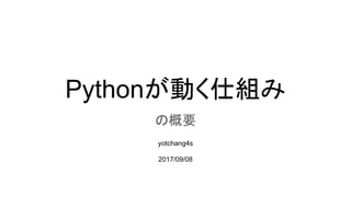 Pythonが動く仕組み
の概要
yotchang4s
2017/09/08
 