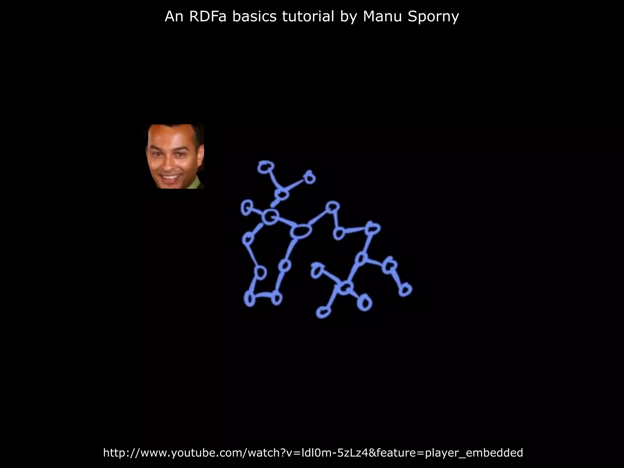 An RDFa basics tutorial by Manu Sporny




http://www.youtube.com/watch?v=ldl0m-5zLz4&feature=player_embedded
 
