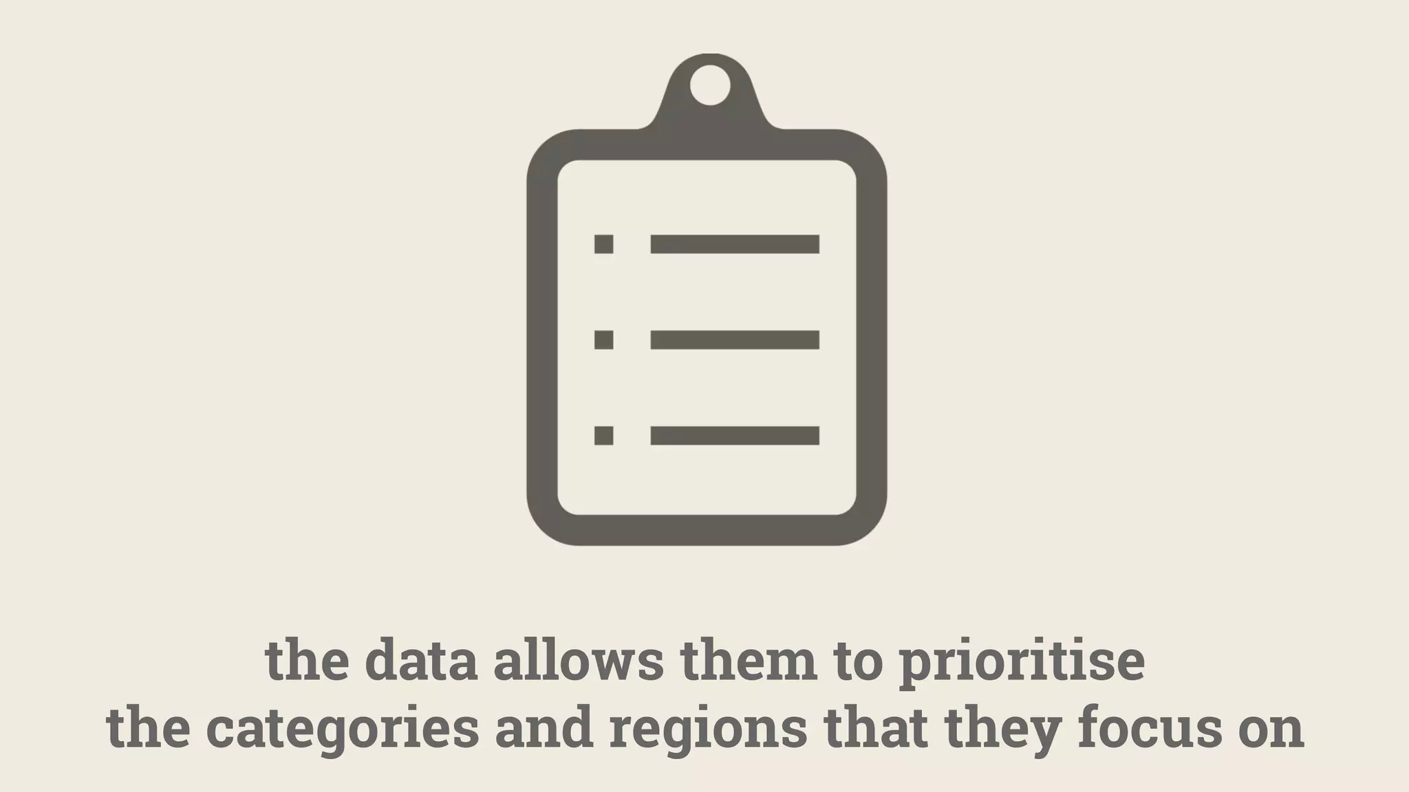 the data allows them to prioritise
the categories and regions that they focus on
 