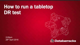 How to run a tabletop
DR test
2:00pm
28th April 2016
 