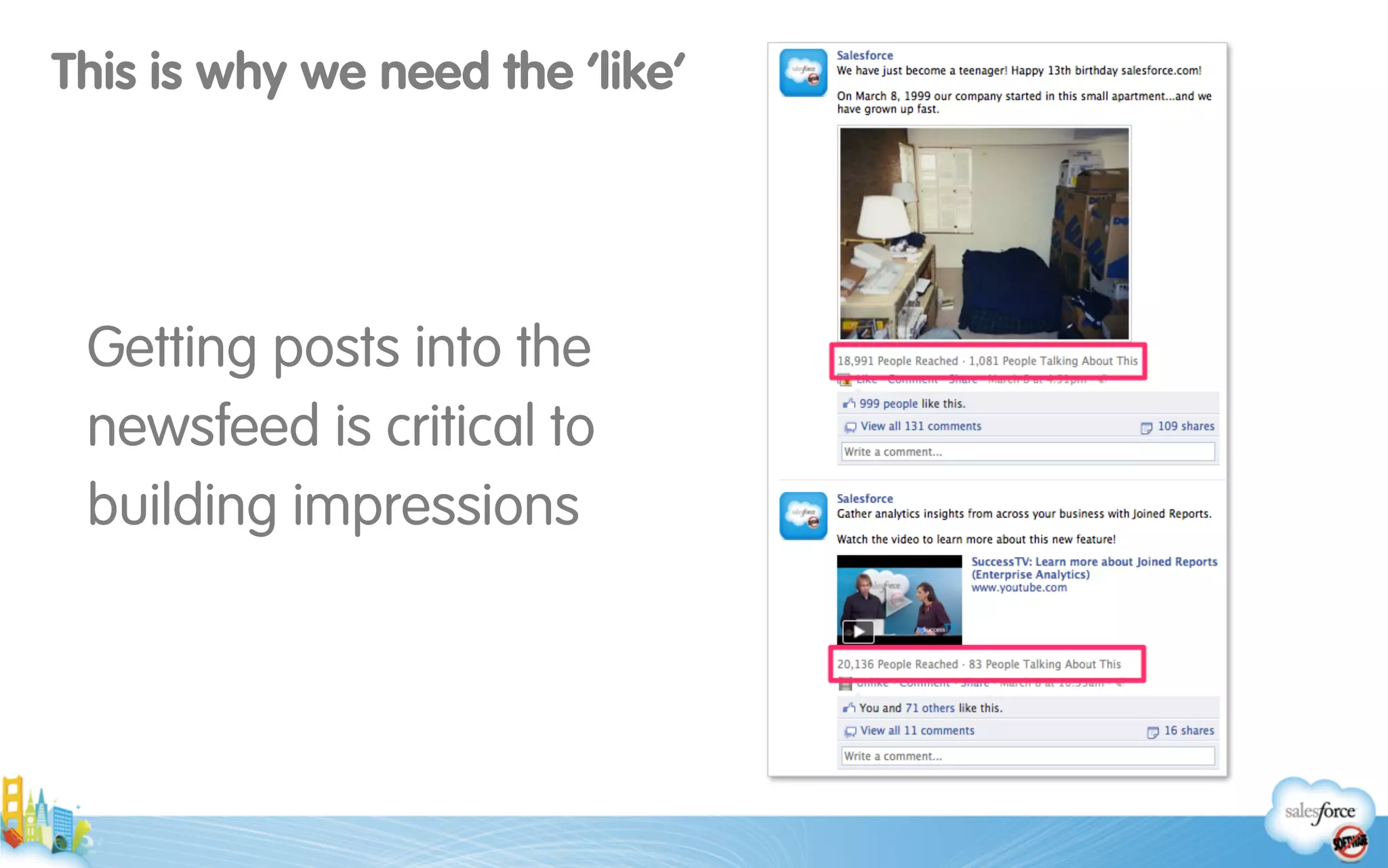 This is why we need the ‘like’
Getting posts into the
newsfeed is critical to
building impressions
 