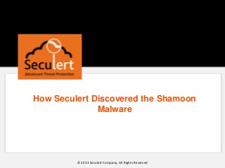 How Seculert Discovered the Shamoon
Malware
© 2013 Seculert Company, All Rights Reserved
 