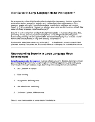 Ensuring Security in Large Language Model Development: Risks, Best ...