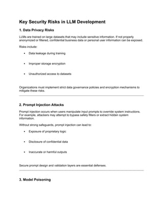 Llm Privacy Risk Ensuring Security in Large Language Model Development: Risks, Best ...