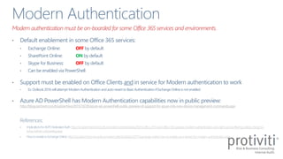 • Default enablement in some Office 365 services:
• Exchange Online: OFF by default
• SharePoint Online: ON by default
• S...