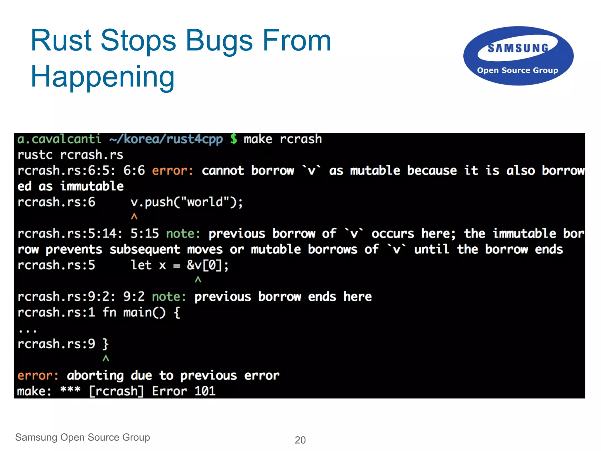 20
Rust Stops Bugs From
Happening
Samsung Open Source Group
 