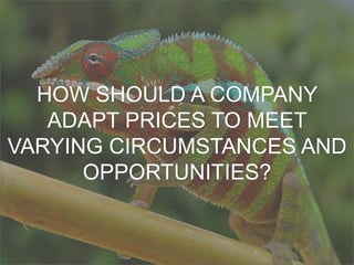 HOW SHOULD A COMPANY
ADAPT PRICES TO MEET
VARYING CIRCUMSTANCES AND
OPPORTUNITIES?
 