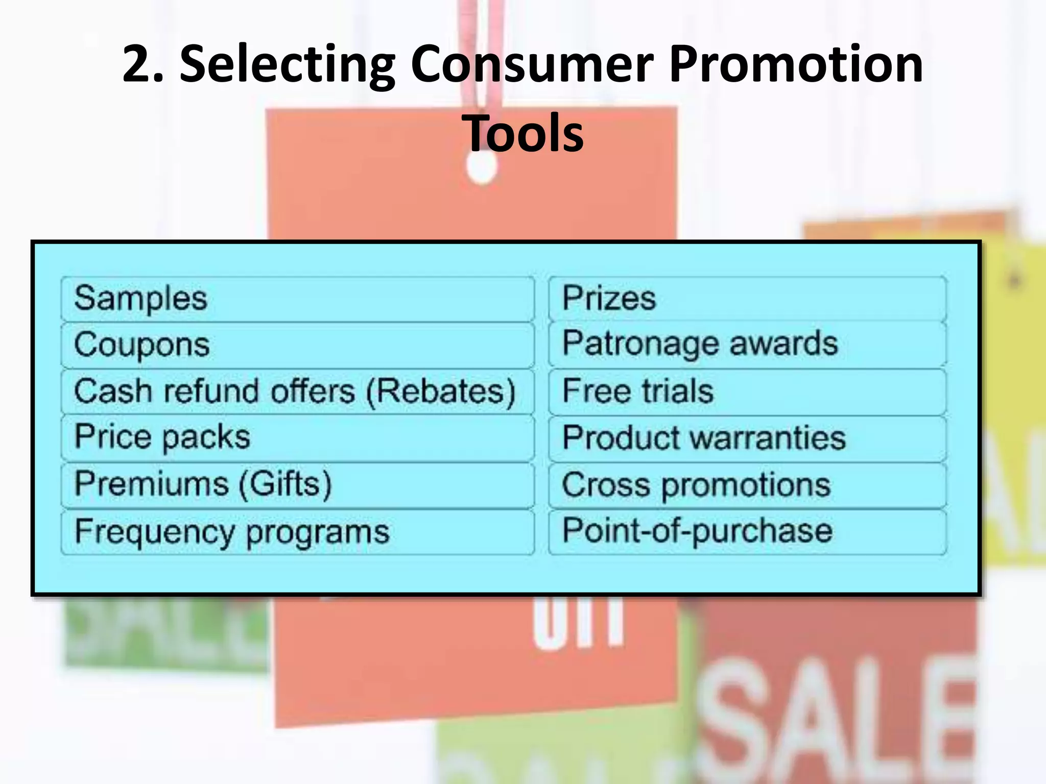 2. Selecting Consumer Promotion
Tools
 