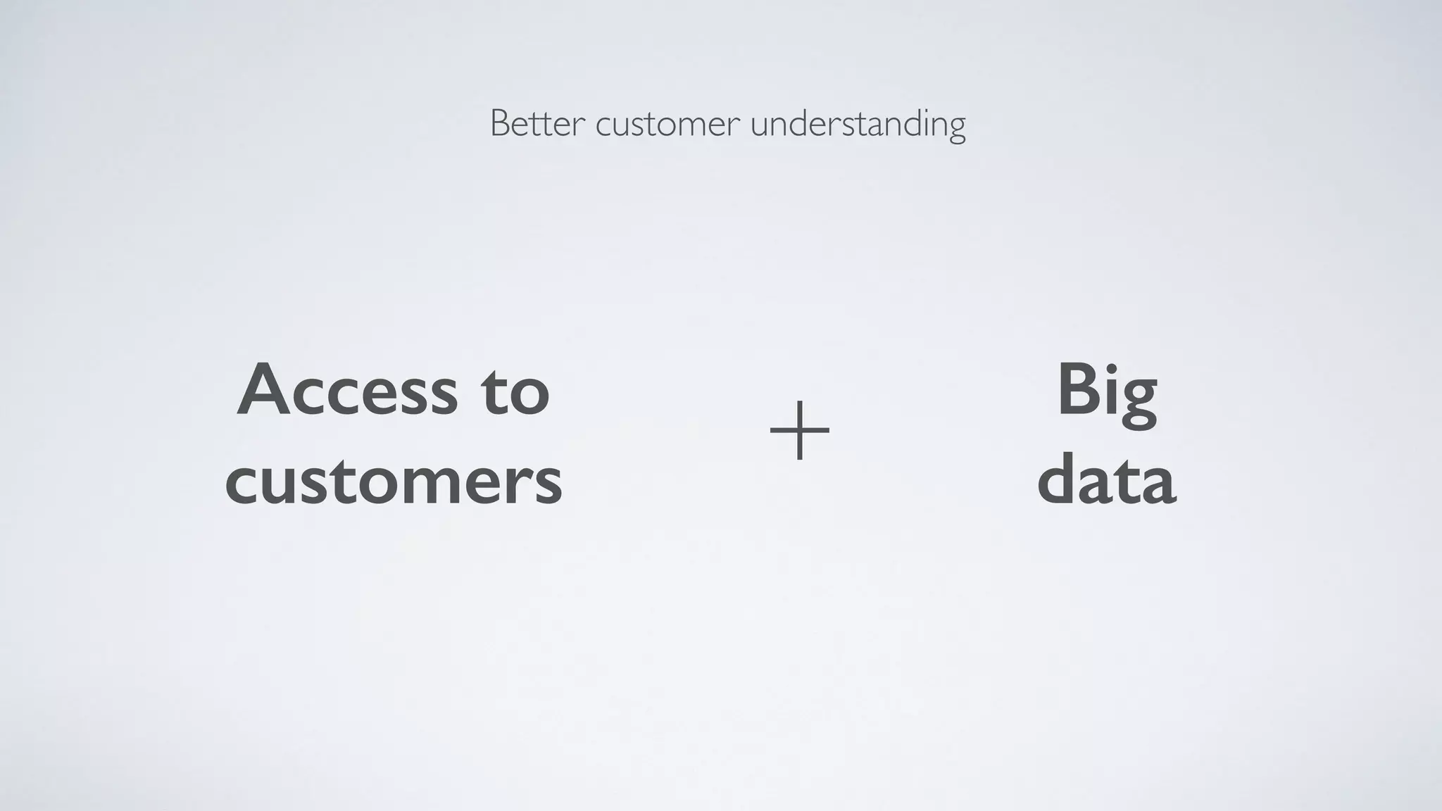Better customer understanding
Access to
customers + Big
data
 