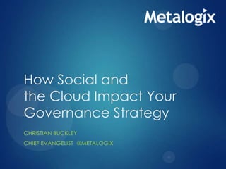 Christian Buckley
SharePoint MVP
Metalogix
How Social and the Cloud Impact
Your Governance Strategy
 