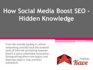 How Social Media Boost SEO –
Hidden Knowledge
From the outside looking in, online
networking and SEO look like isolated
parts of Internet promoting however
there’s a quite undeniable association.
Distinguishing where one begins and
alternate stops is now and then
outlandish.
 