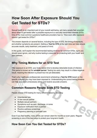 When and How Soon to Get Tested for STDs After Exposure | PDF