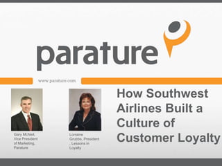 How Southwest
                                     Airlines Built a
                                     Culture of
                                     Customer Loyalty
Gary McNeil,     Lorraine
Vice President   Grubbs, President
of Marketing,    , Lessons in
Parature         Loyalty
 