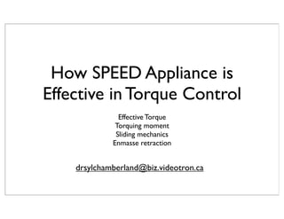 How SPEED Appliance is
Effective in Torque Control
               Effective Torque
              Torquing moment
              Sliding mechanics
             Enmasse retraction


    drsylchamberland@biz.videotron.ca
 