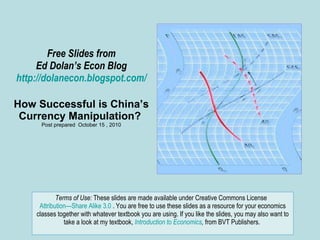 Free Slides from Ed Dolan’s Econ Blog http://dolanecon.blogspot.com/ How Successful is China’s Currency Manipulation?  Post prepared  October 15 , 2010 Terms of Use:  These slides are made available under Creative Commons License  Attribution—Share Alike 3.0  . You are free to use these slides as a resource for your economics classes together with whatever textbook you are using. If you like the slides, you may also want to take a look at my textbook,  Introduction to Economics ,  from BVT Publishers.  