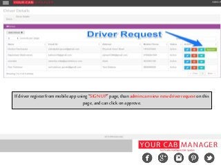 If driver register frommobile appusing “SIGN UP” page,thanadmincanview new driver requeston this
page,andcanclick onapprove.
 