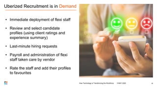 Uberized Recruitment is in Demand
28
• Immediate deployment of flexi staff
• Review and select candidate
profiles (using c...