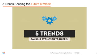 5 Trends Shaping the Future of Work!
35 MAY 2020How Technology is Transforming the Workforce
 