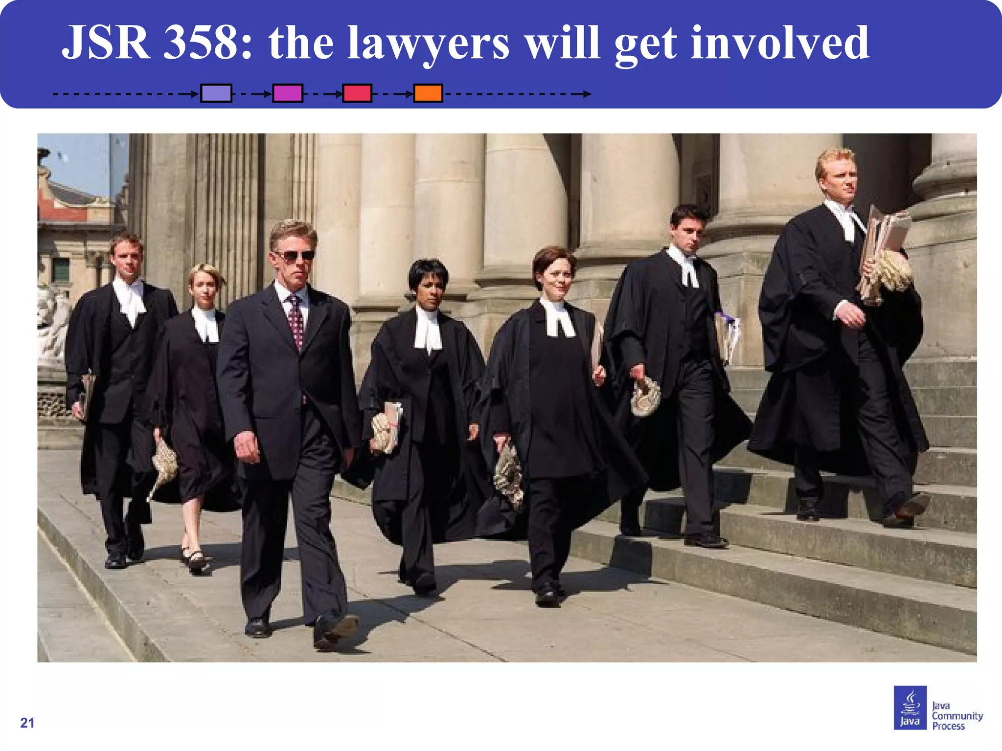 21 
JSR 358: the lawyers will get involved 
 