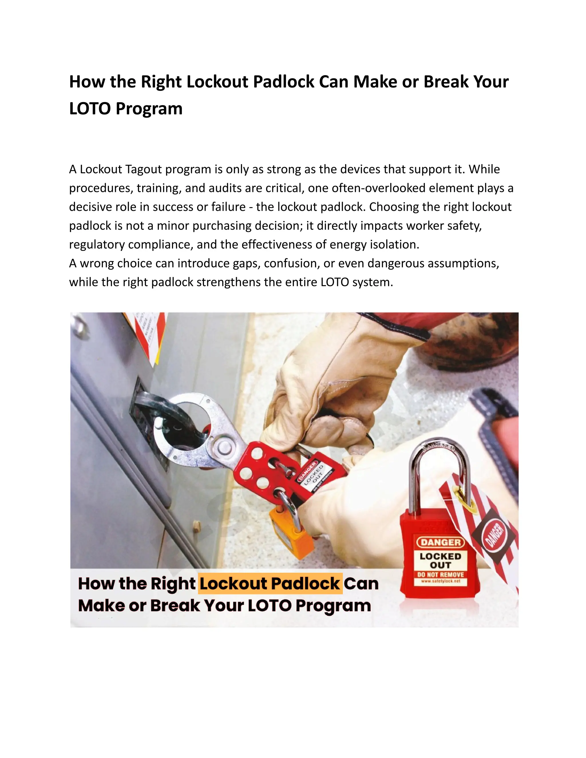 How the Right Lockout Padlock Can Make or Break Your LOTO Program | PDF