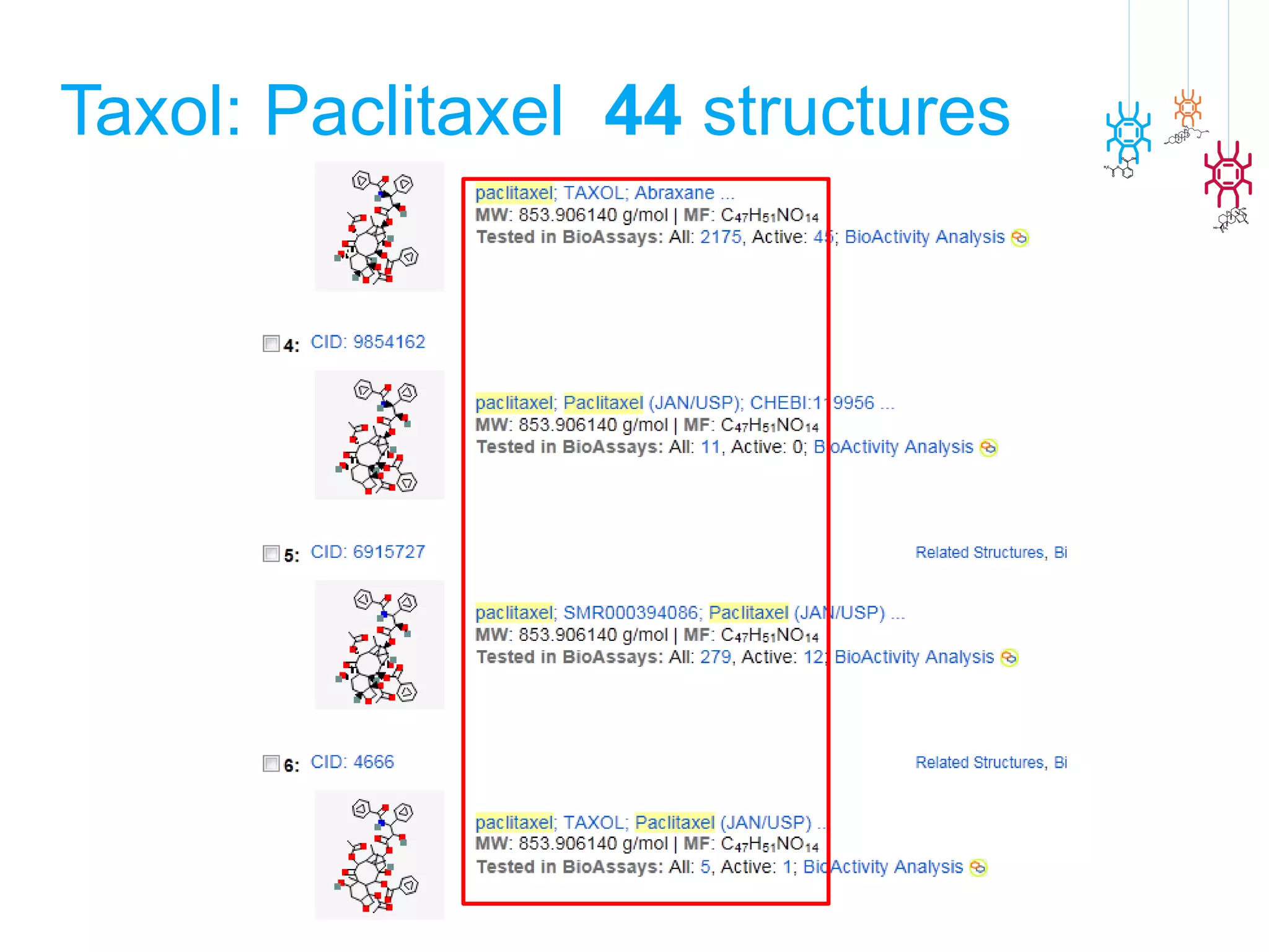 Taxol: Paclitaxel  44  structures 