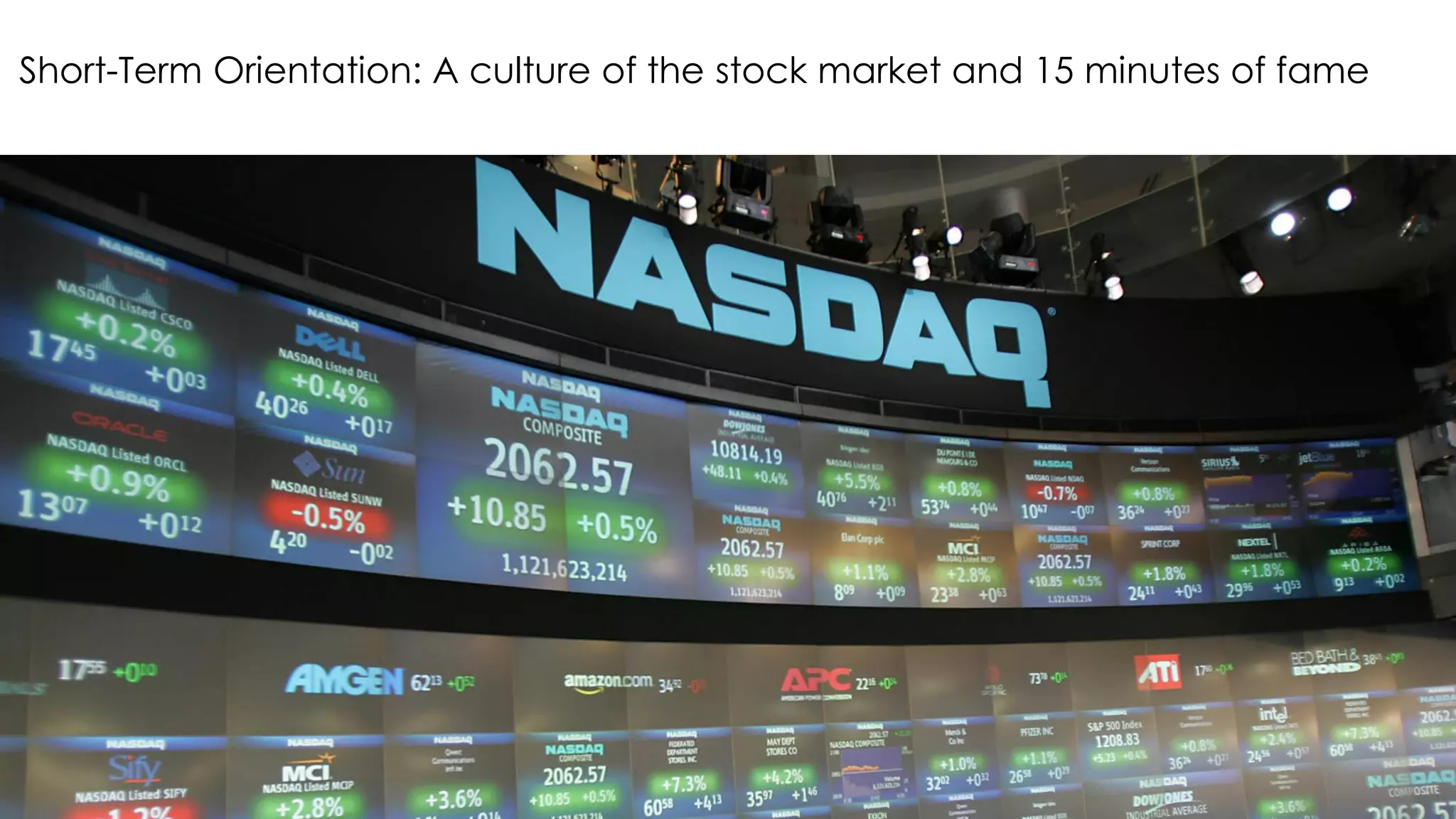 Short-Term Orientation: A culture of the stock market and 15 minutes of fame
 