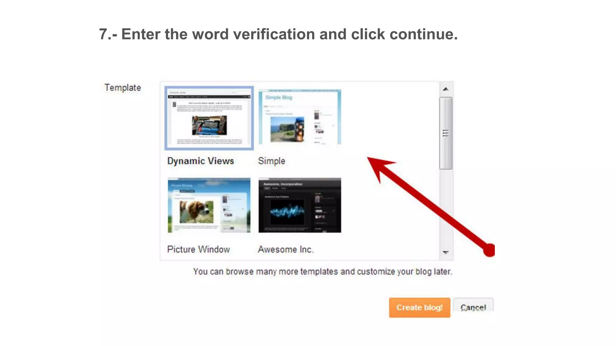 7.- Enter the word verification and click continue.
 
