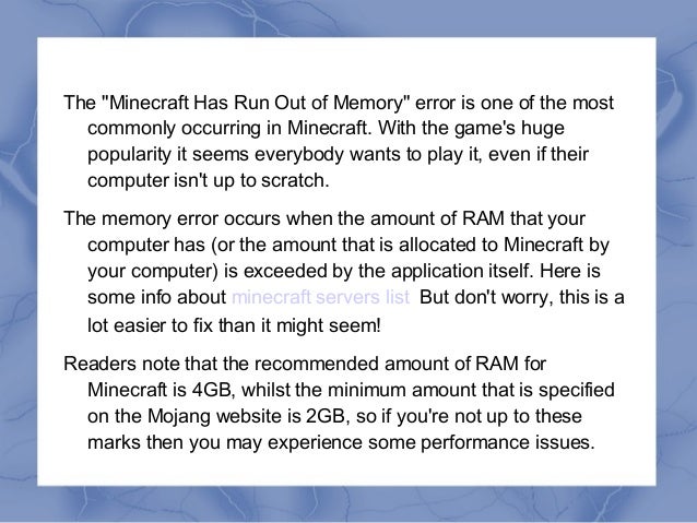 How To Fix The Minecraft Has Run Out Of Memory Error