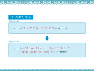 index.php
ک`Υȥ
index.php
<title>ک`ȥ | ȥȥ</title>
<title><?php wp_title( ' | ', true, 'right' );?>
<?php bloginfo( 'name' ); ?></title>
 