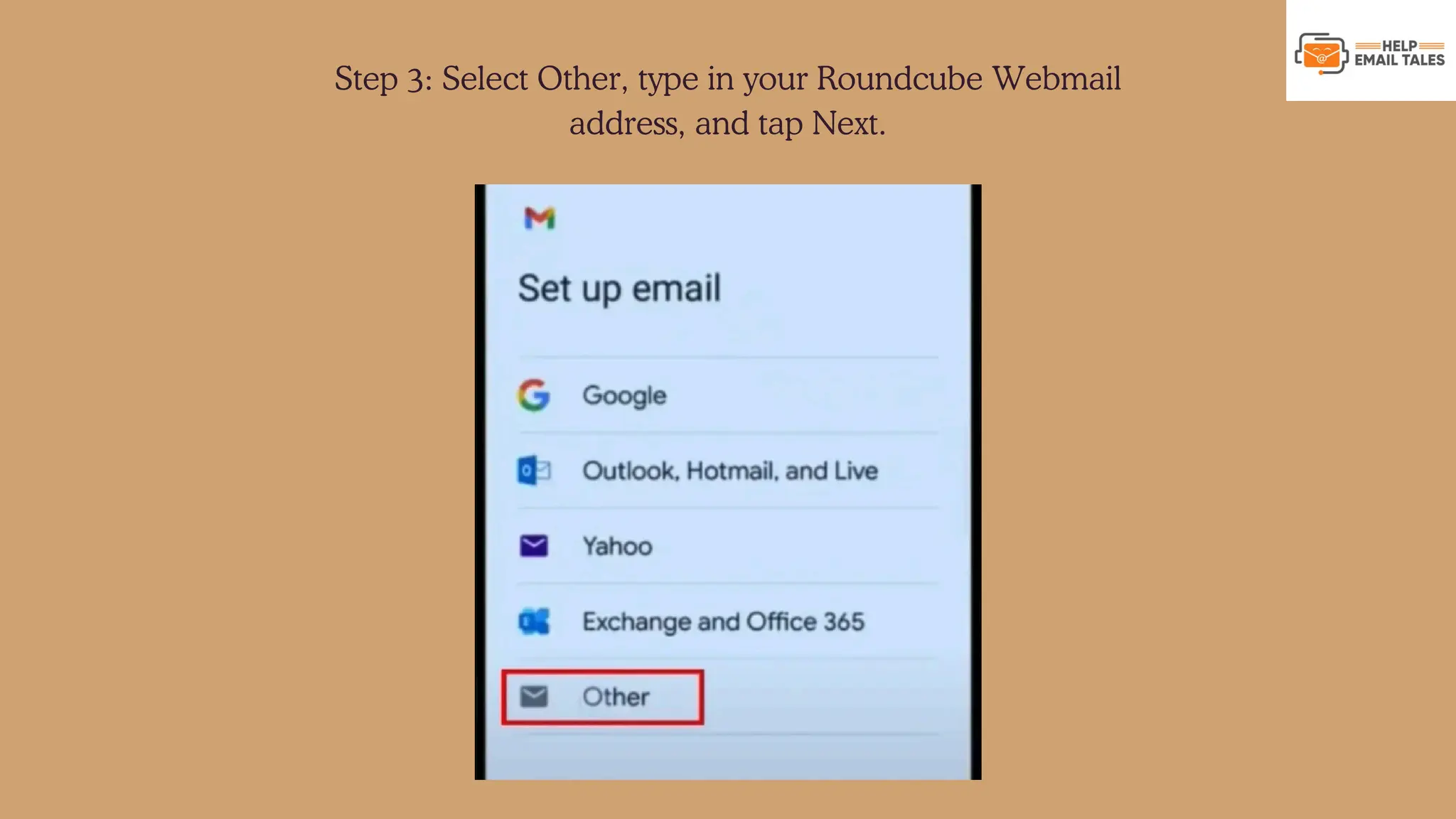 Step 3: Select Other, type in your Roundcube Webmail address, and tap Next. 