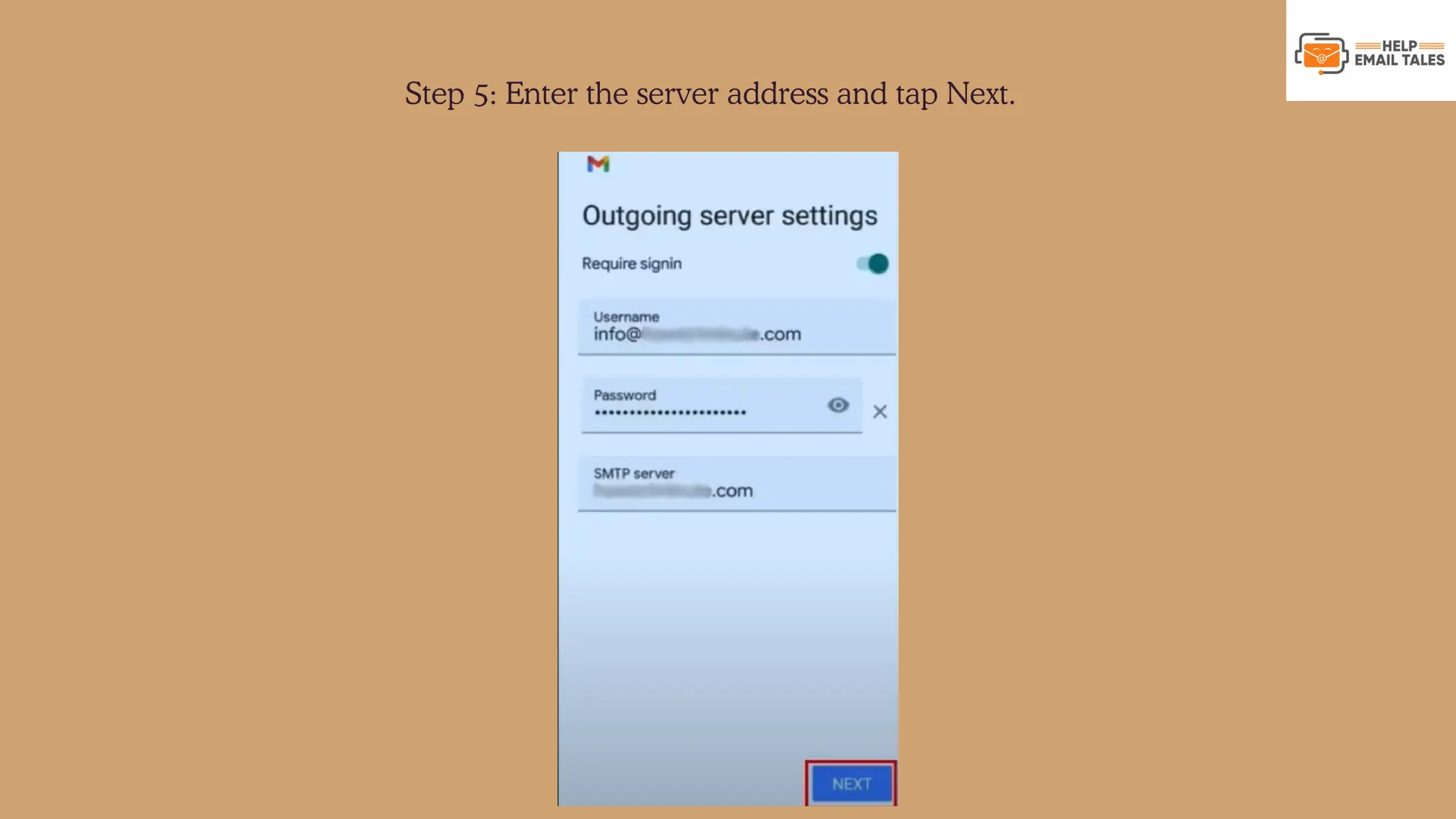 Step 5: Enter the server address and tap Next. 