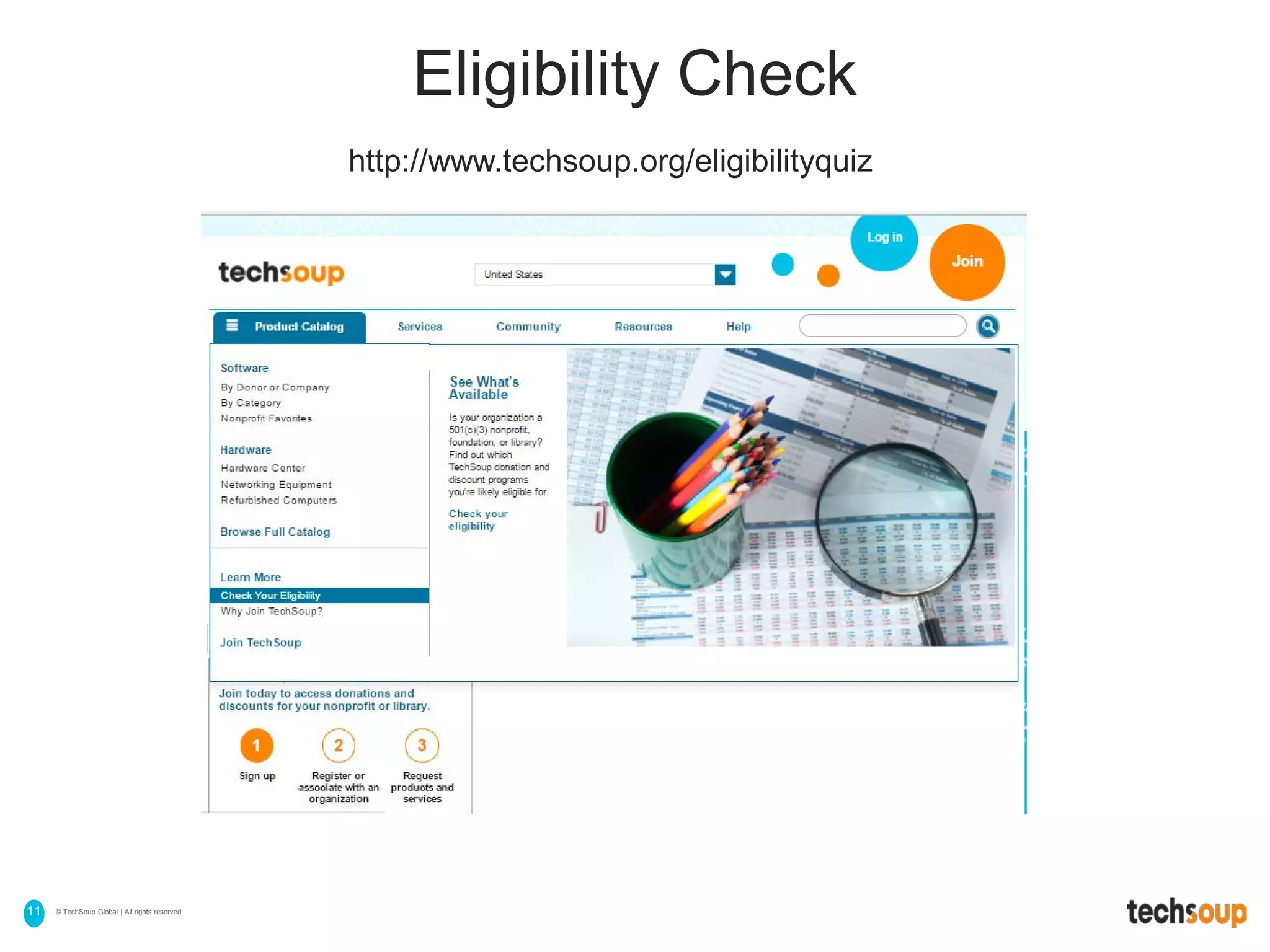 . © TechSoup Global | All rights reserved11
Eligibility Check
http://www.techsoup.org/eligibilityquiz
 
