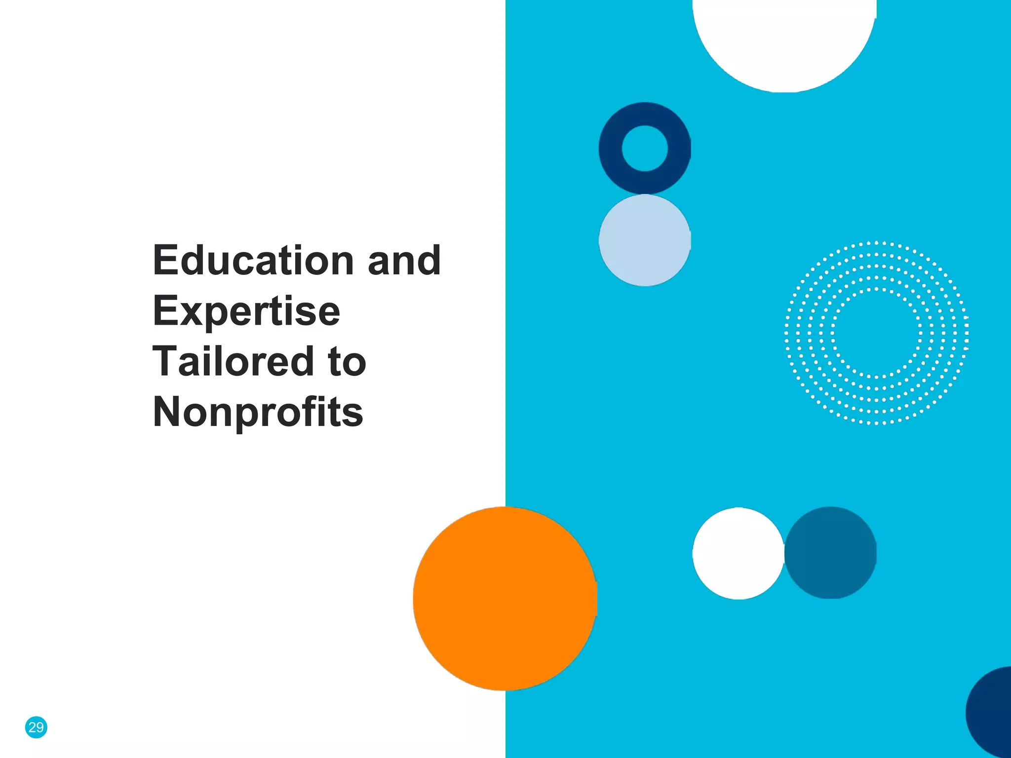 29
Education and
Expertise
Tailored to
Nonprofits
 