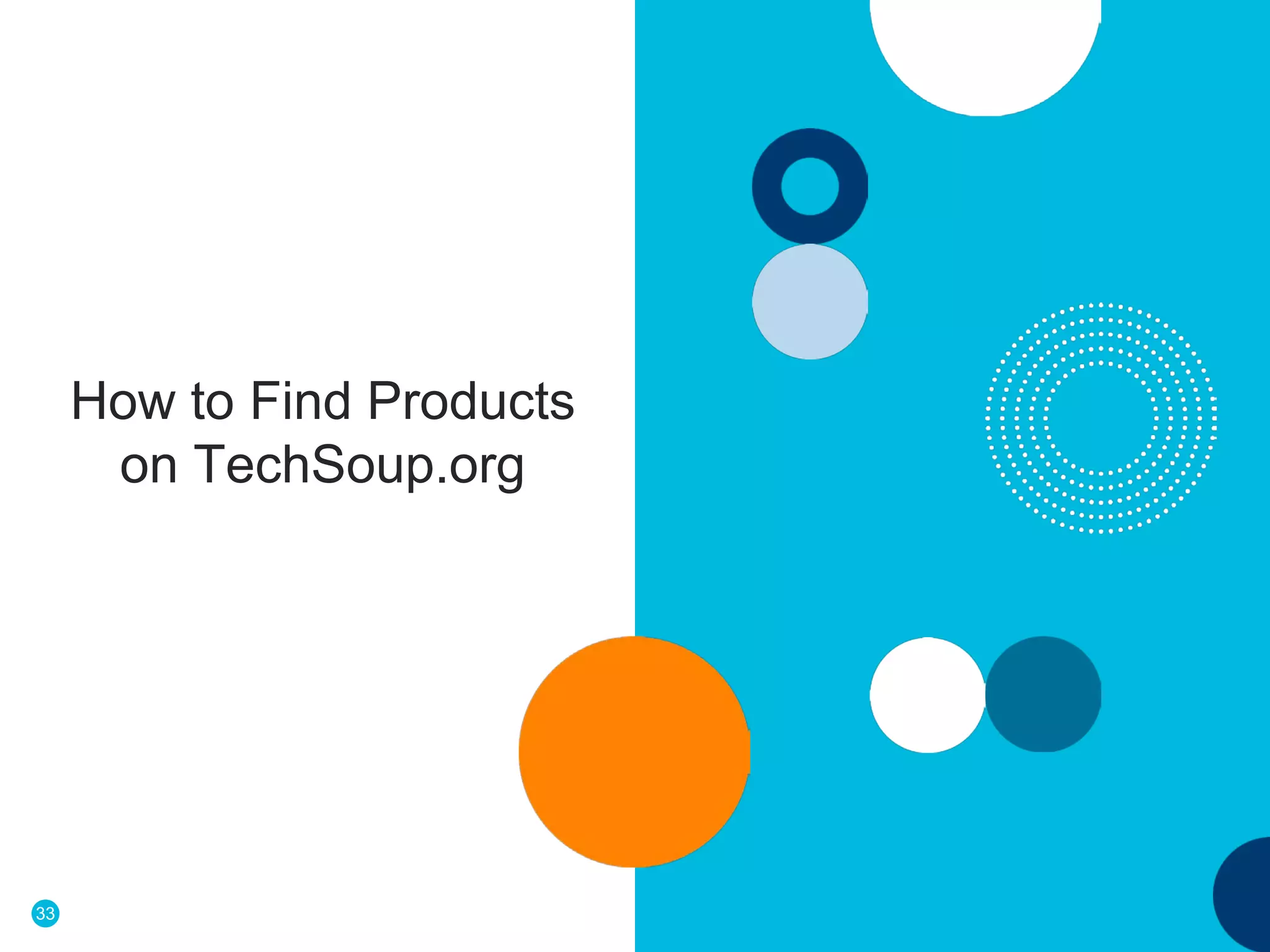 33
How to Find Products
on TechSoup.org
 