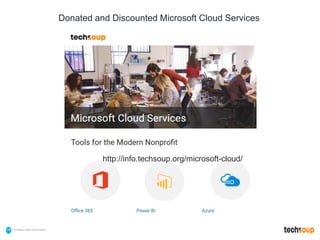 . © TechSoup Global | All rights reserved19
Donated and Discounted Microsoft Cloud Services
http://info.techsoup.org/microsoft-cloud/
 