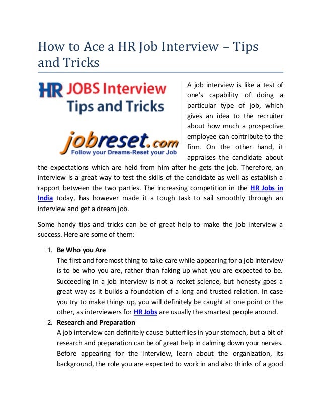 How to ace a hr job interview – tips and tricks