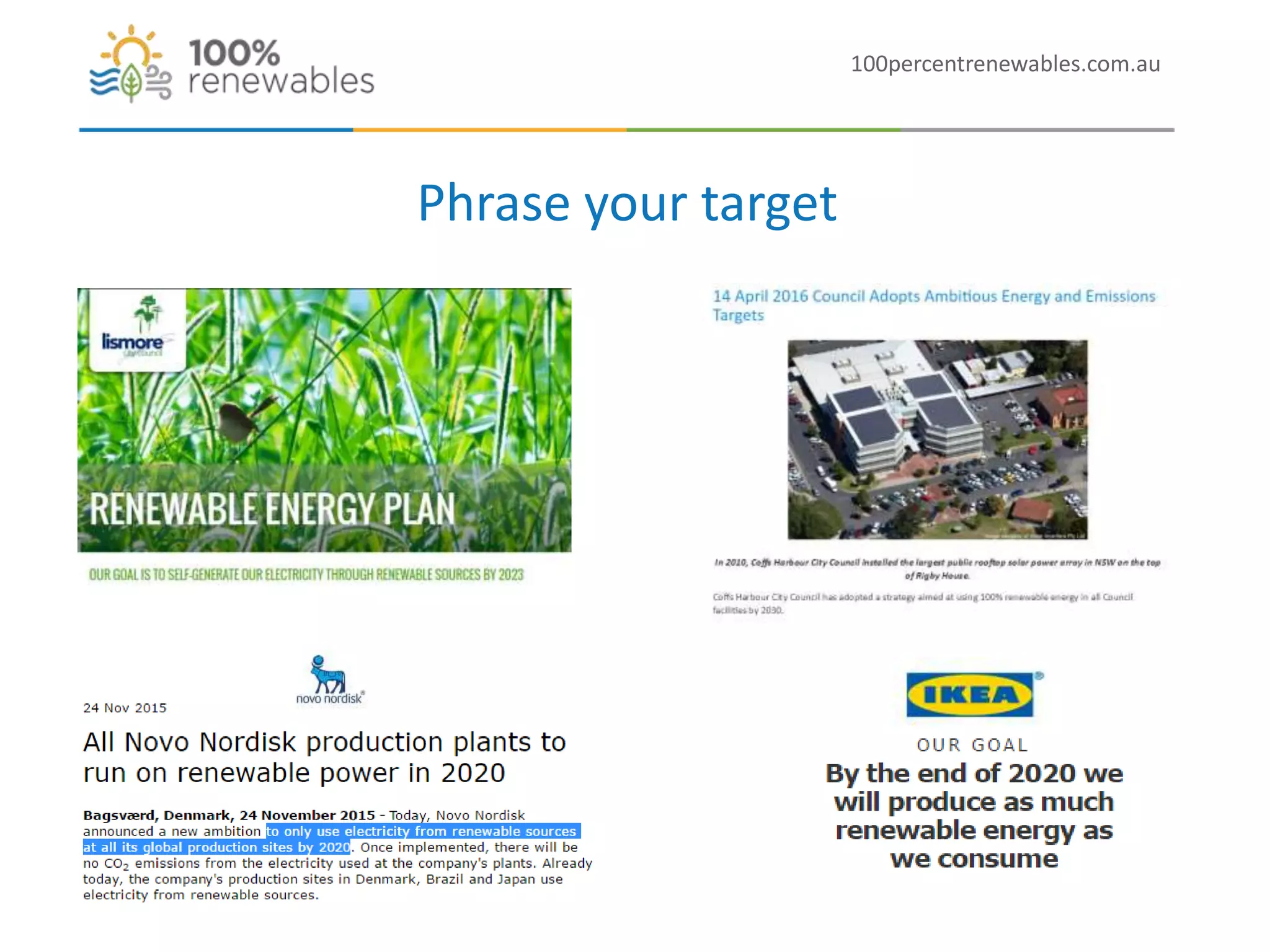 100percentrenewables.com.au
Phrase your target
 