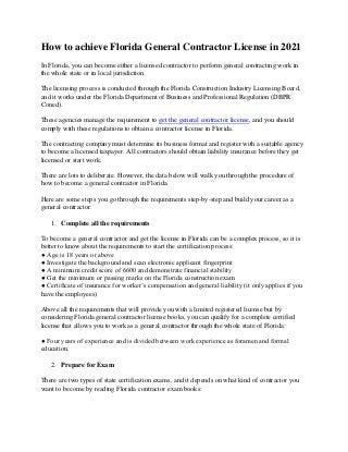 How to achieve florida general contractor license in 2021