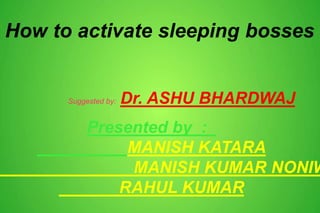 How to activate sleeping bosses
Suggested by: Dr. ASHU BHARDWAJ
Presented by :
MANISH KATARA
MANISH KUMAR NONIW
RAHUL KUMAR
 
