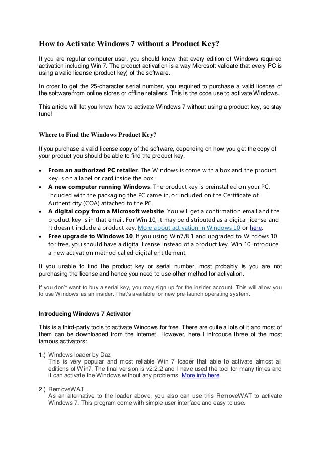 How To Activate Windows 7 Without A Product Key