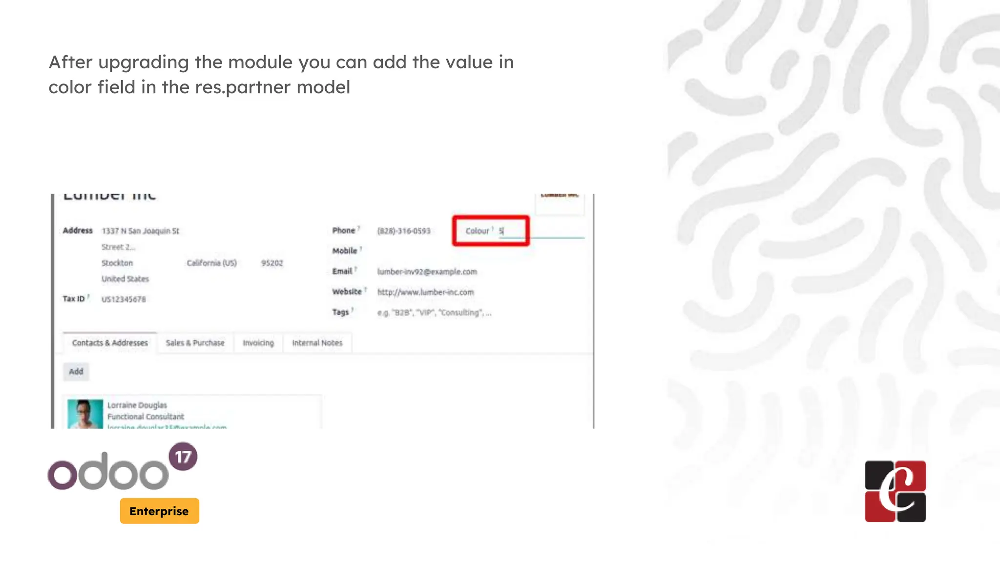 Enterprise
After upgrading the module you can add the value in
color field in the res.partner model
 
