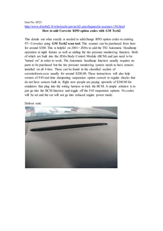 How to add corvette rpo option codes with gm tech2 | DOCX