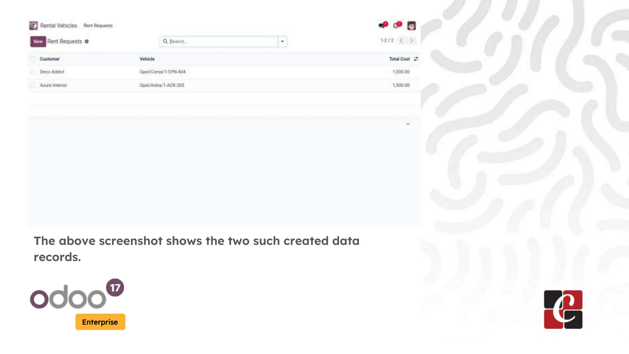 Enterprise
The above screenshot shows the two such created data
records.
 