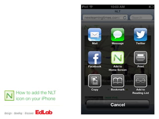 How to add the NLT
icon on your iPhone
 