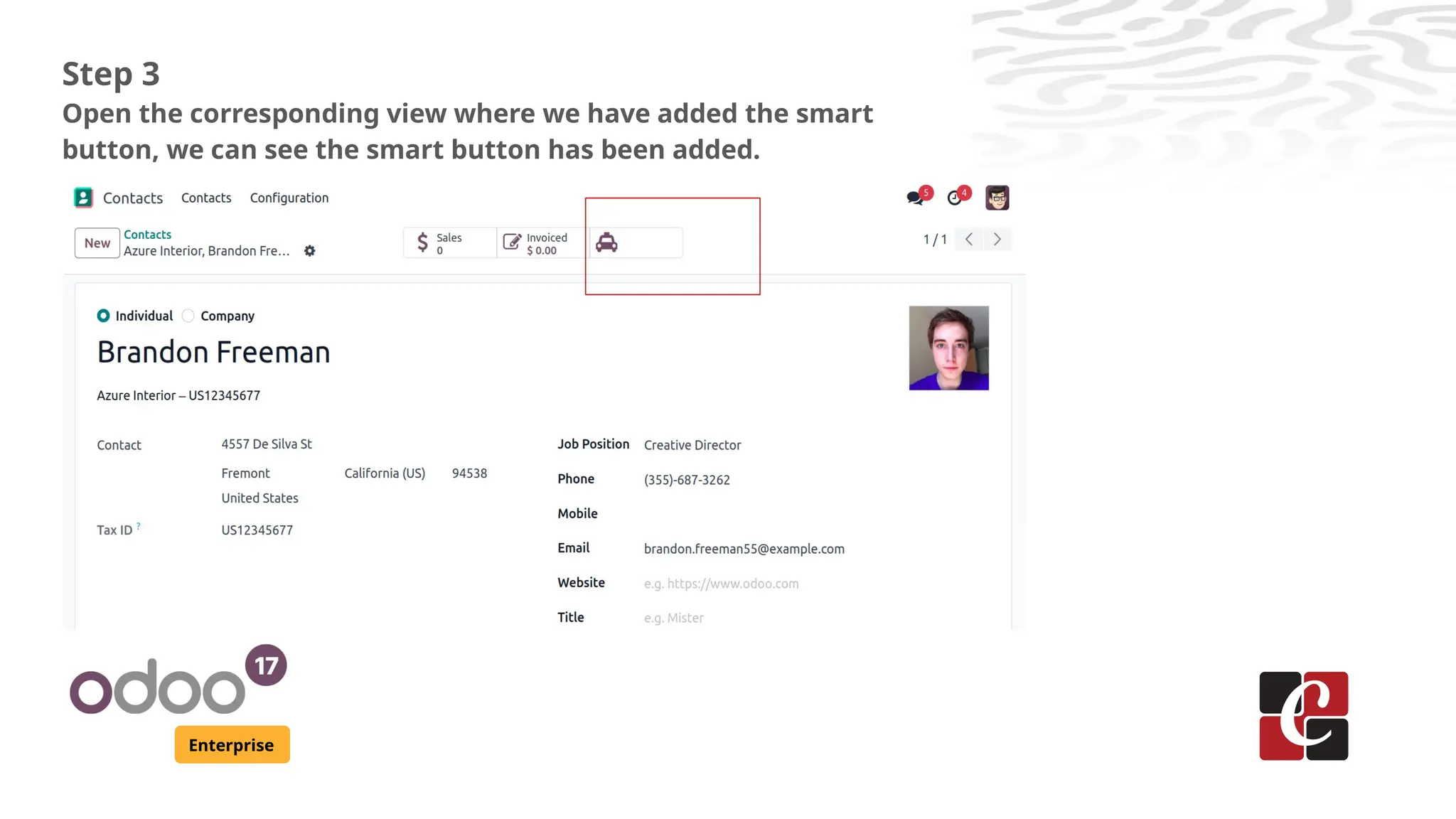 Enterprise
Step 3
Open the corresponding view where we have added the smart
button, we can see the smart button has been added.
 