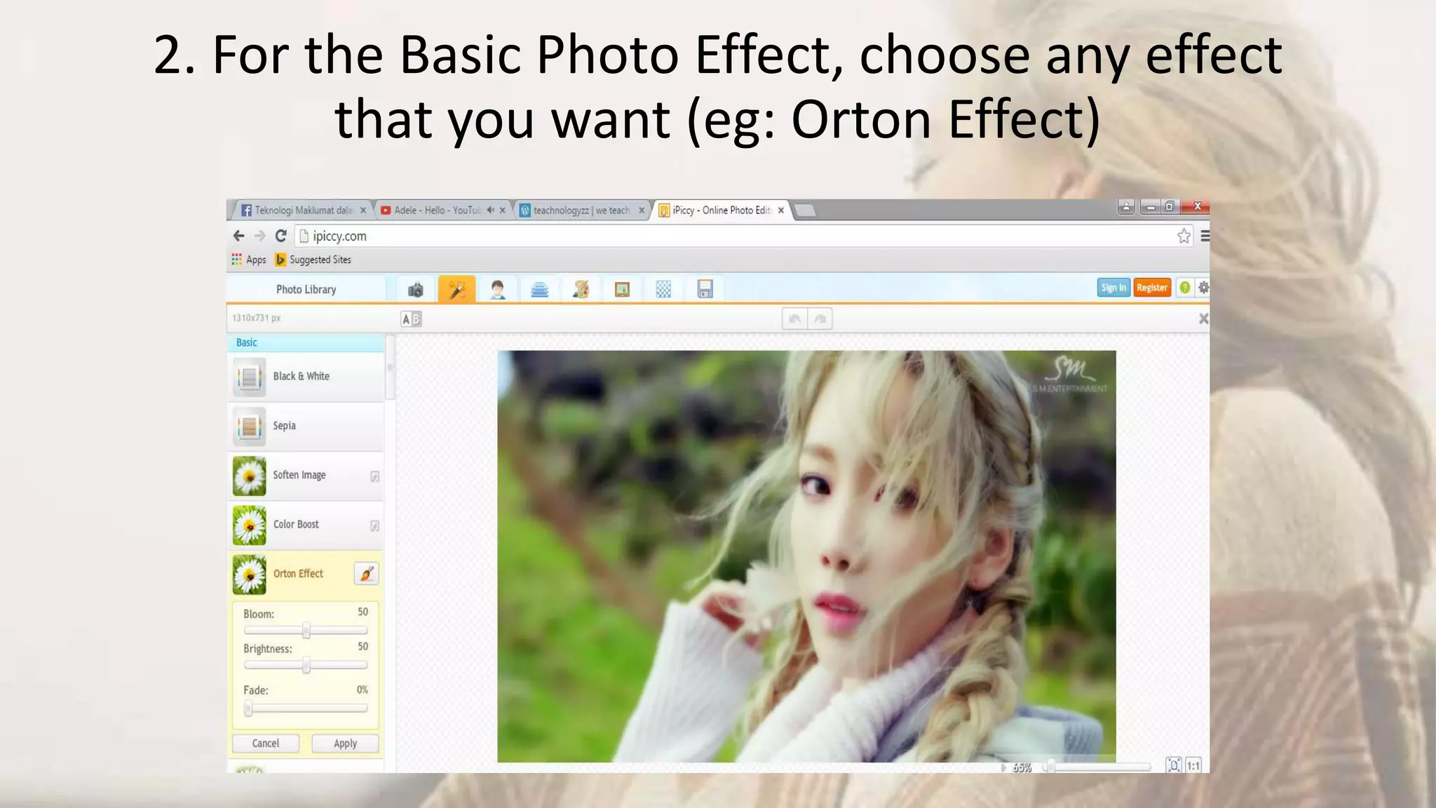 2. For the Basic Photo Effect, choose any effect
that you want (eg: Orton Effect)